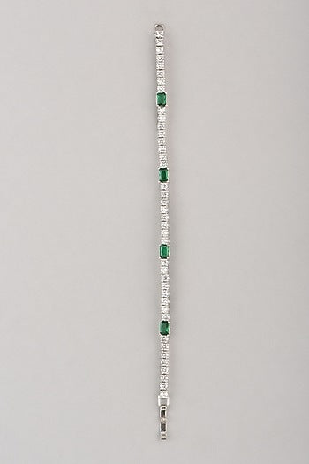 White Finish Green Faux Diamond Bracelet