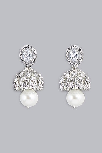 White Finish Faux Diamond Dangler Earrings