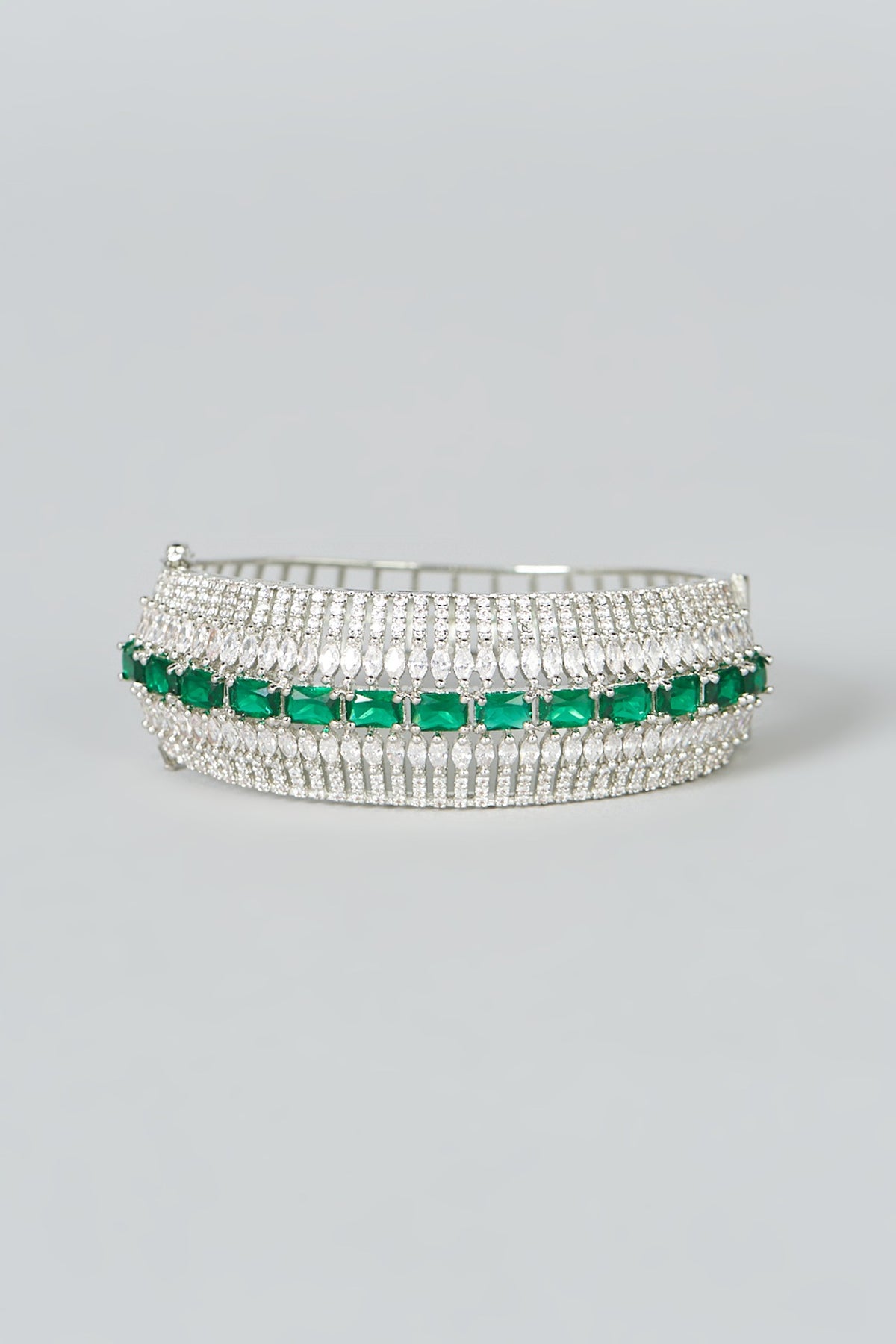 White Finish Green Synthetic Stone Bracelet