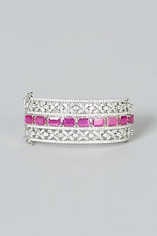 White Finish Red Synthetic Stone & Zircon Bracelet