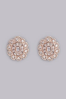 Rose Gold Finish Faux Diamond Stud Earrings
