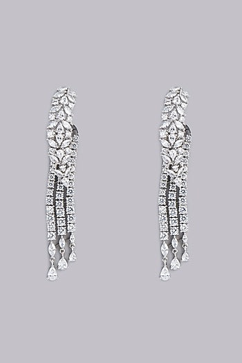 White Finish Faux Diamond Dangler Earrings