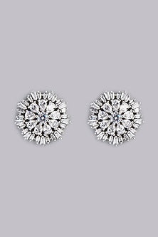White Finish Zircon Stud Earrings