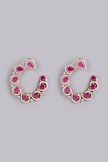 Rose Gold Finish Zircon & Red Stone Stud Earrings