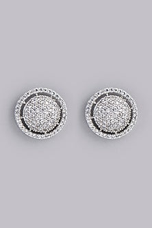 White Finish Zircon Stud Earrings
