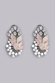Two Tone Finish Pearl & Zircon Dangler Earrings
