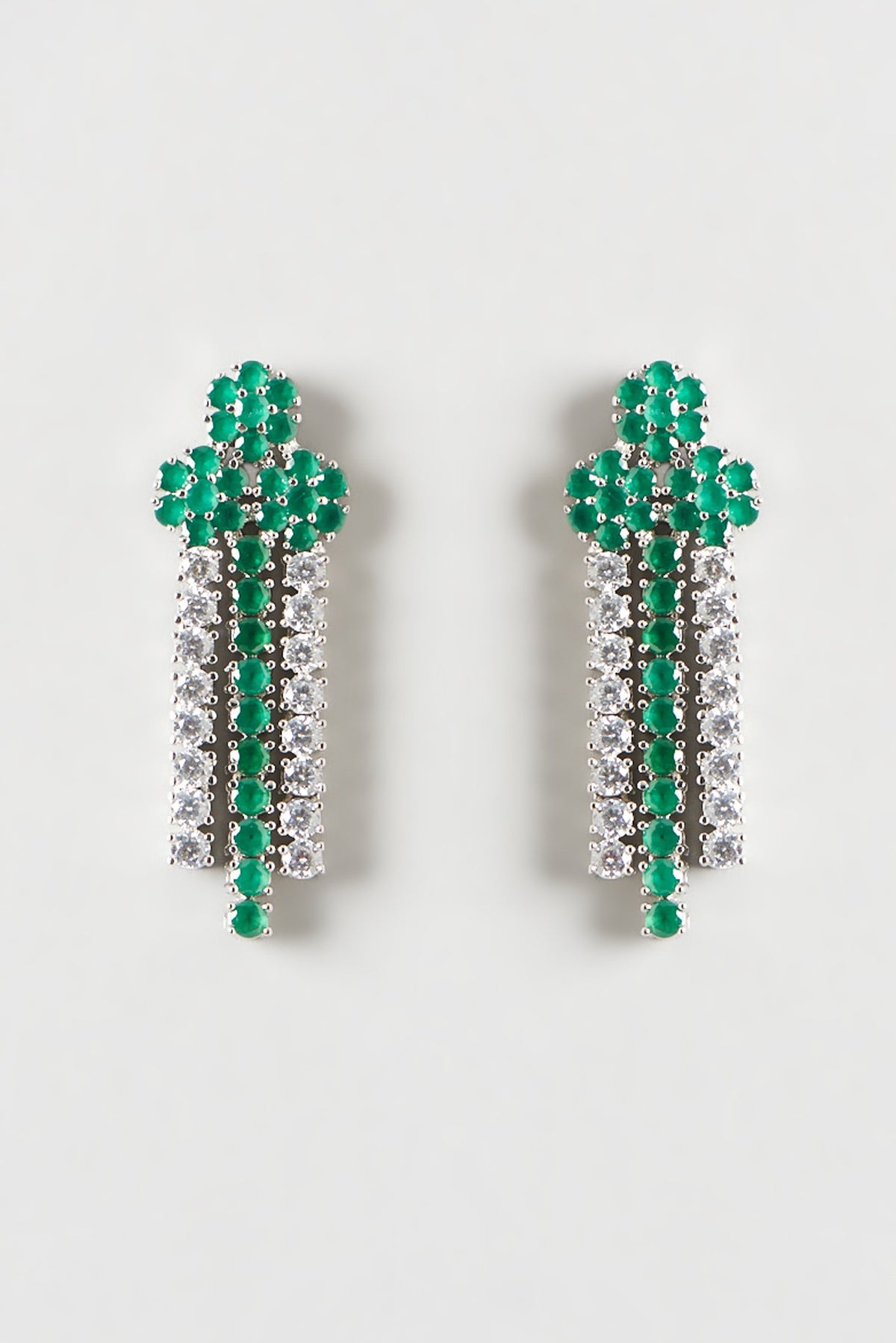 White Finish Emerald & Zircon Layered Necklace Set