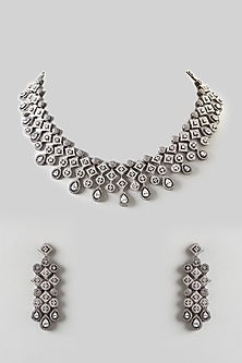 Two Tone Finish Zircon Choker Necklace Set