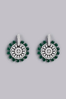 White Finish Green Stone & Zircon Dangler Earrings