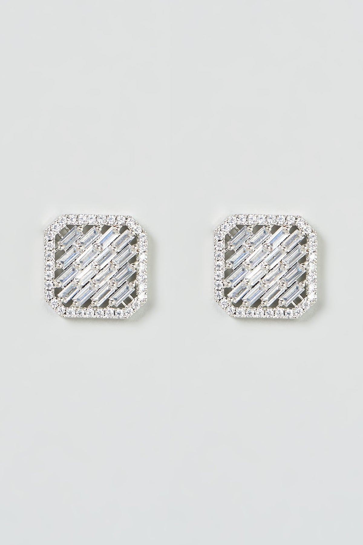 White Finish Zircon Stud Earrings