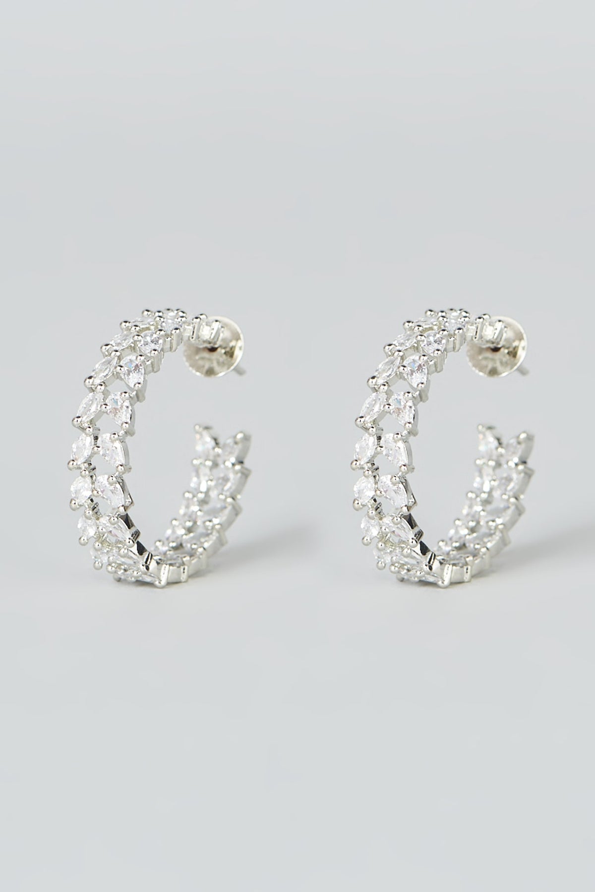 White Finish Zircon Hoop Earrings