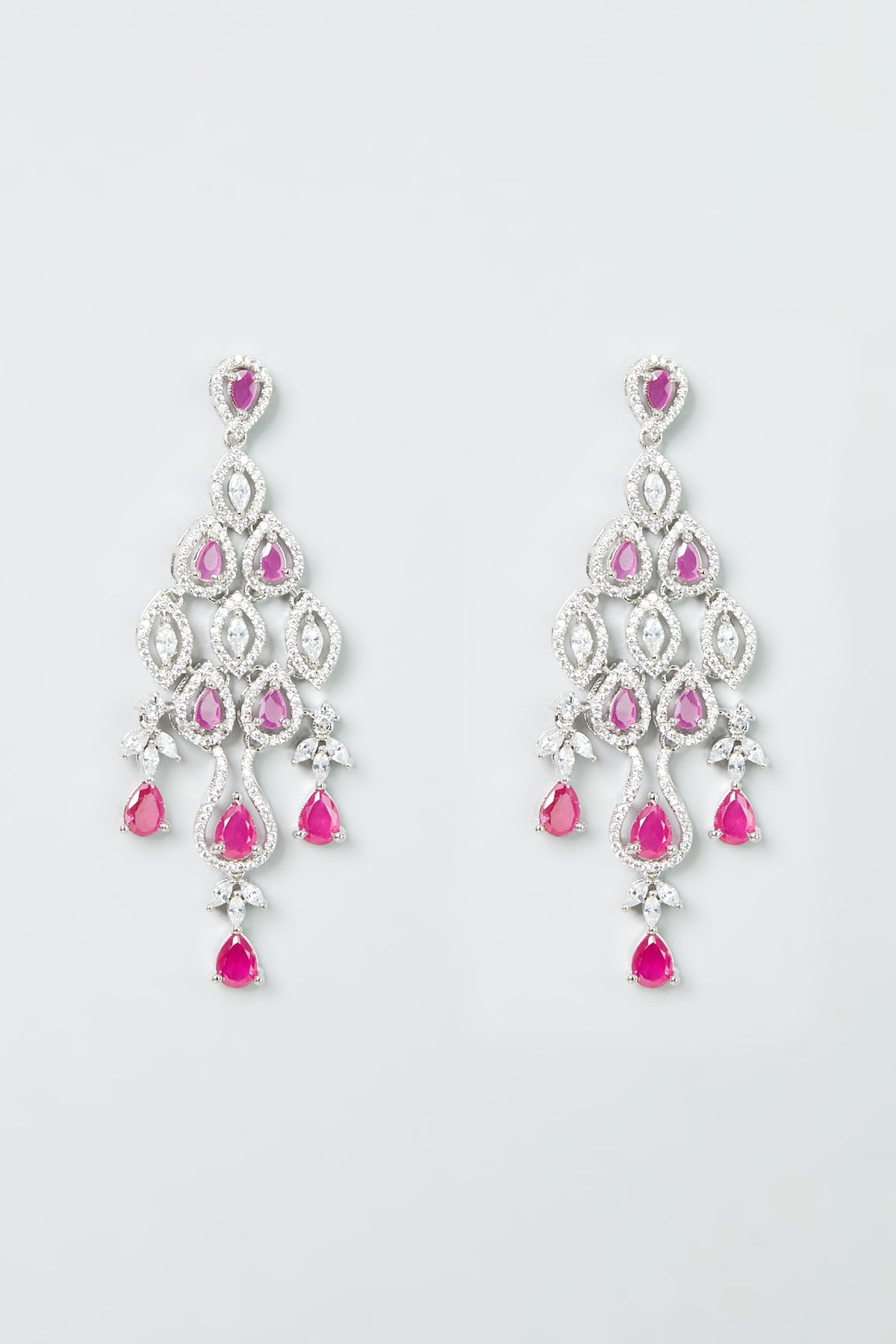 White Finish Zircong & Ruby Synthetic Stone Necklace Set