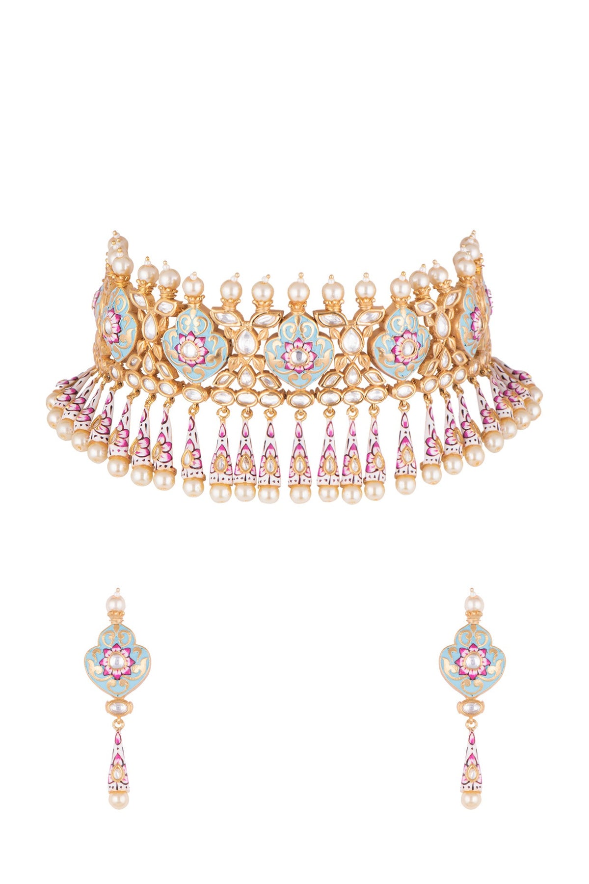 Gold Finish Meenakari Necklace Set