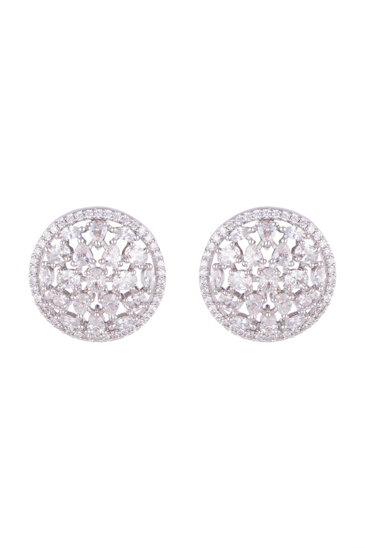 White Finish Faux Diamonds Stud Earrings