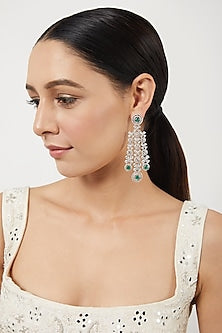 White Finish Zircon & Green Stone Dangler Earrings