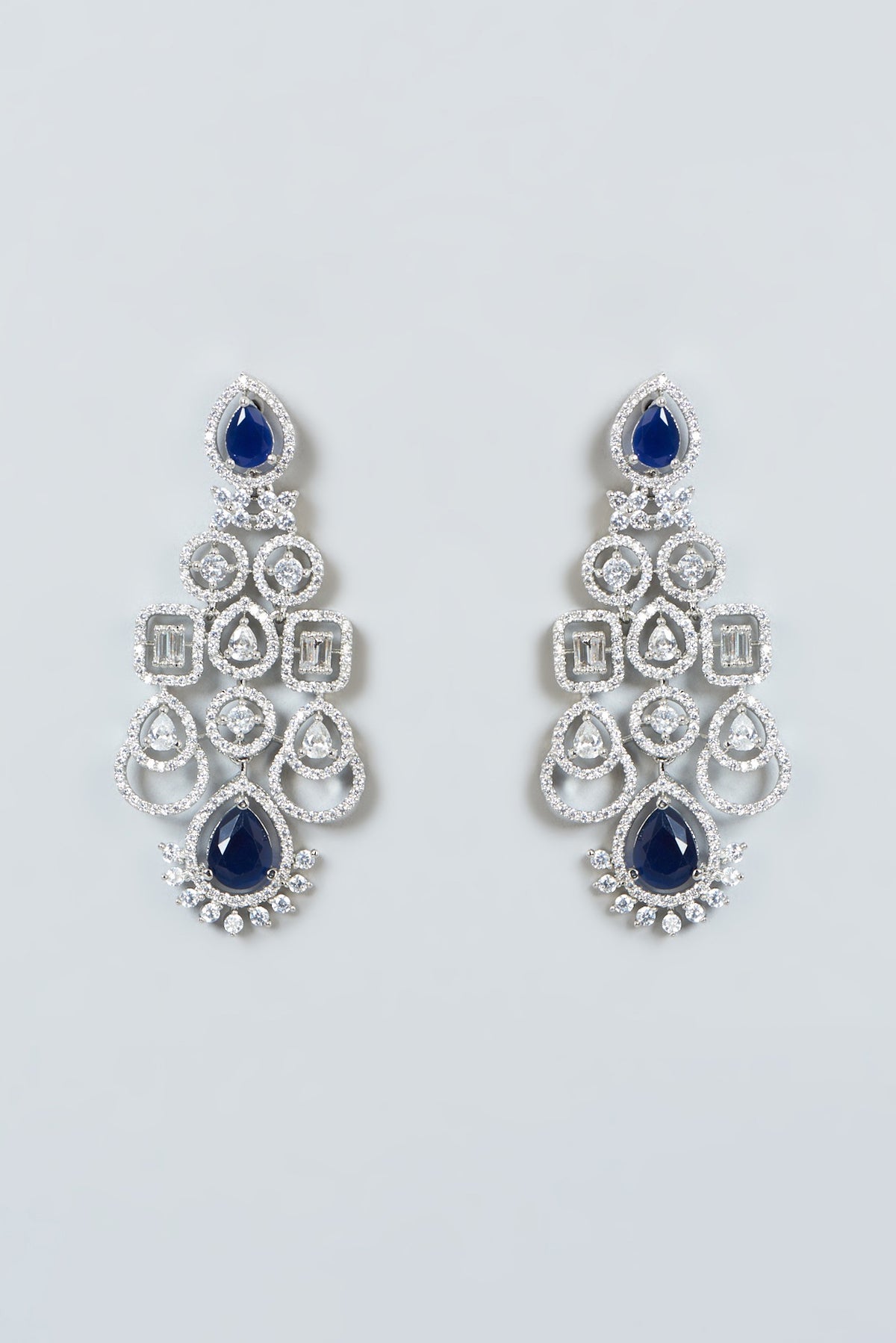 White Finish Blue Synthetic Stone & Zircon Necklace Set