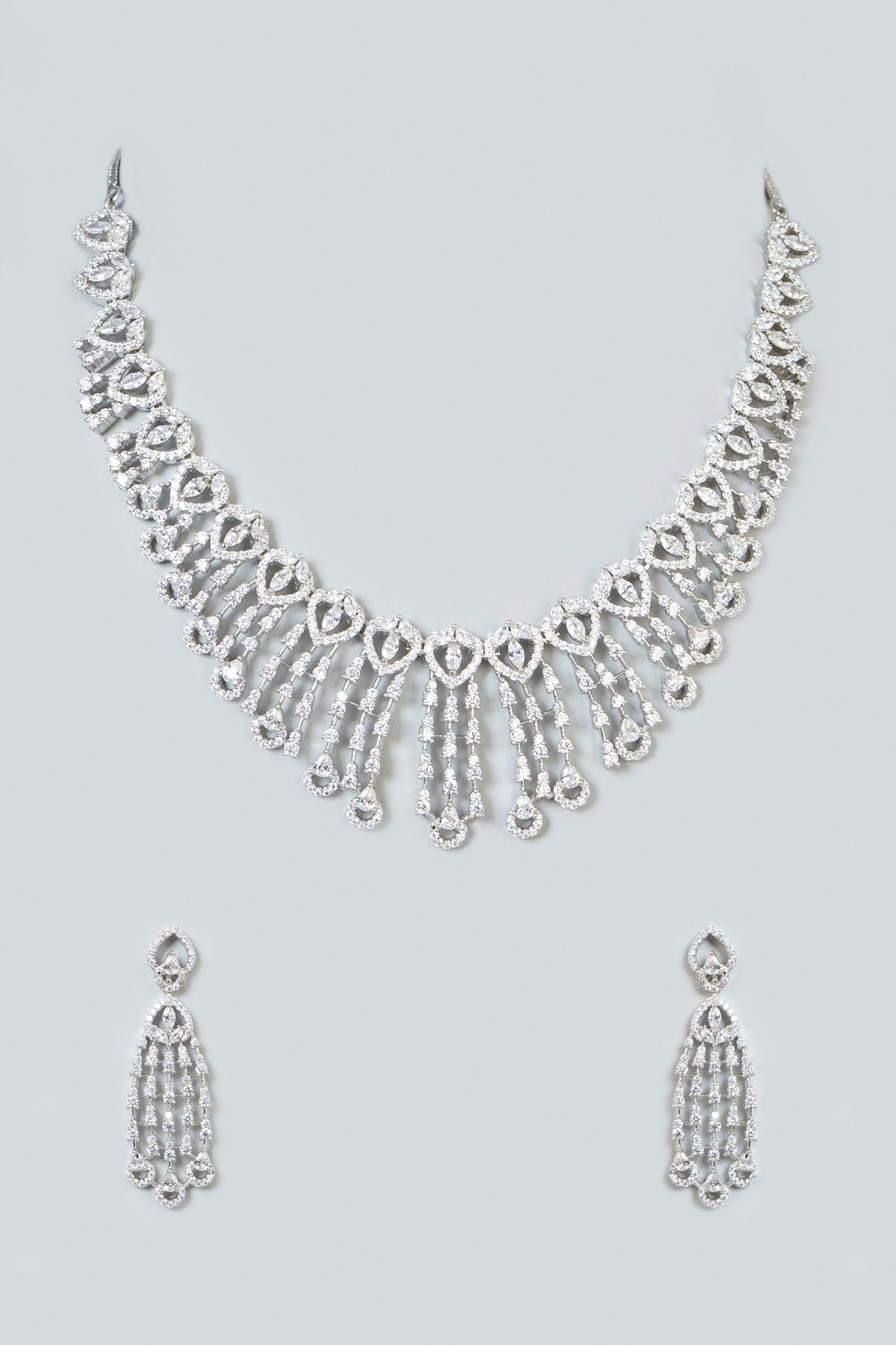 White Finish Zircon Choker Necklace Set