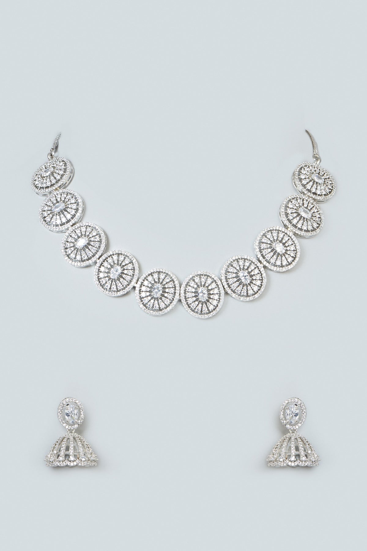 White Finish Zircon Choker Necklace Set