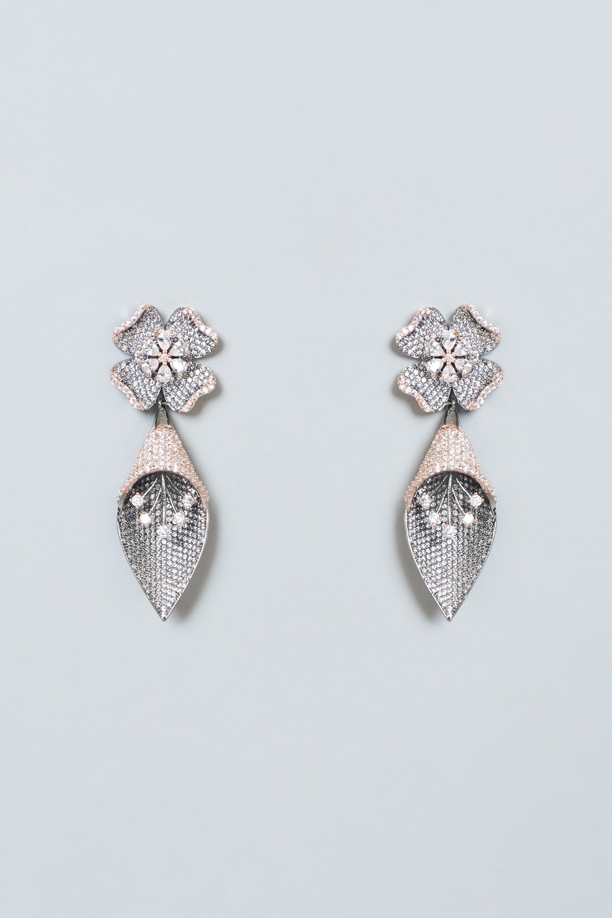Two-Tone Finish Zircon Dangler Earrings