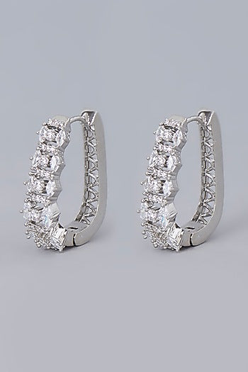 White Finish Zircon Hoop Earrings