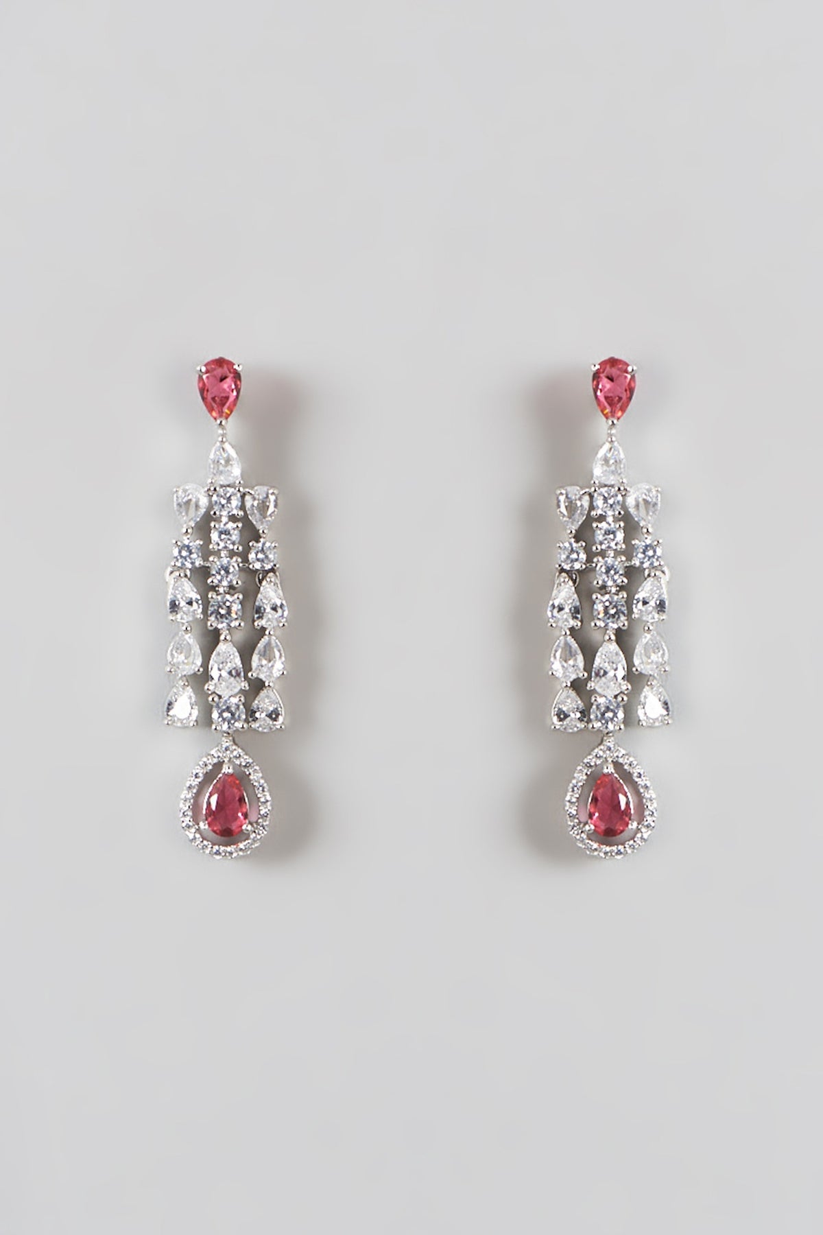 White Finish Zircon & Ruby Necklace Set