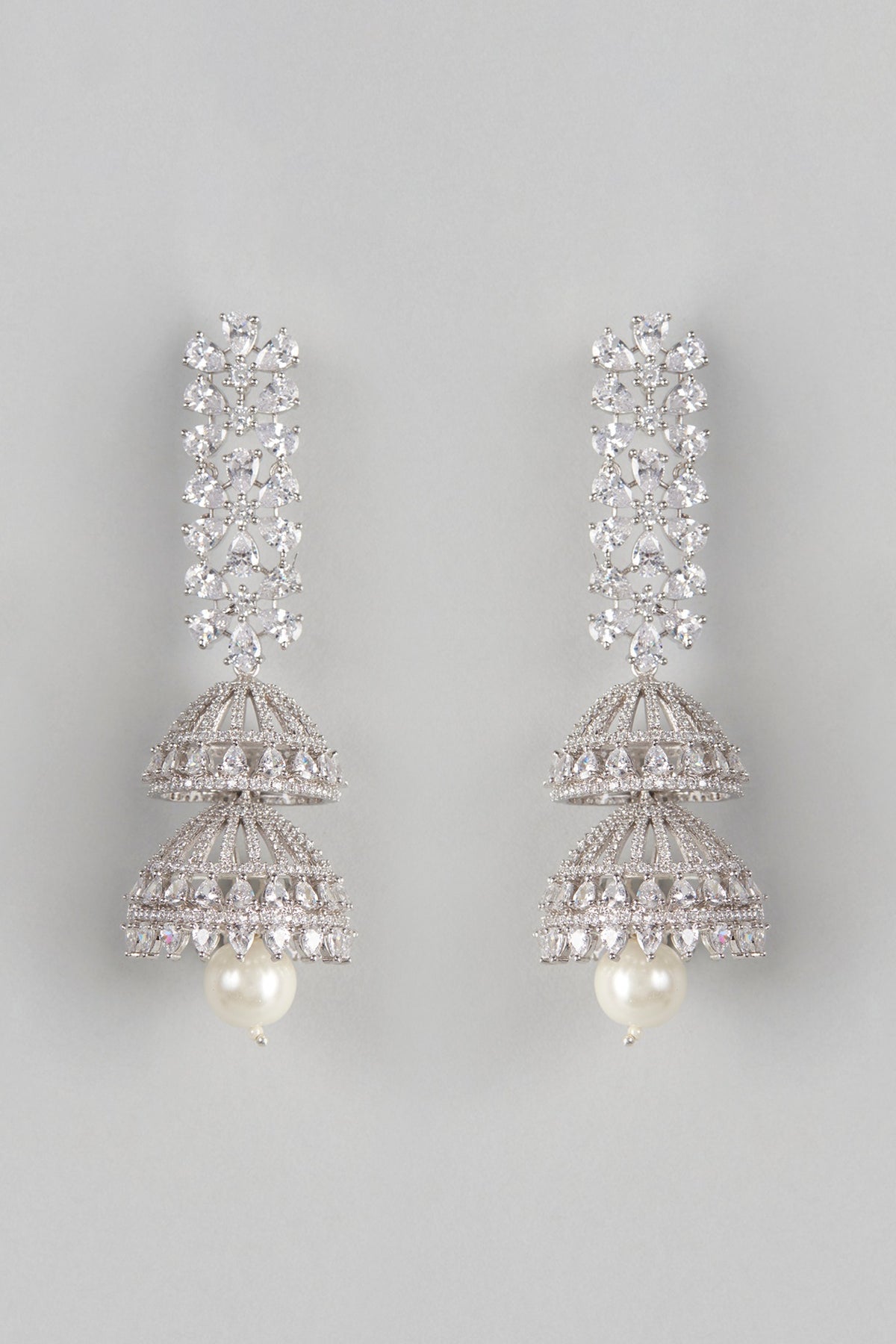 White Finish Zircon & Pearl Dangler Earrings
