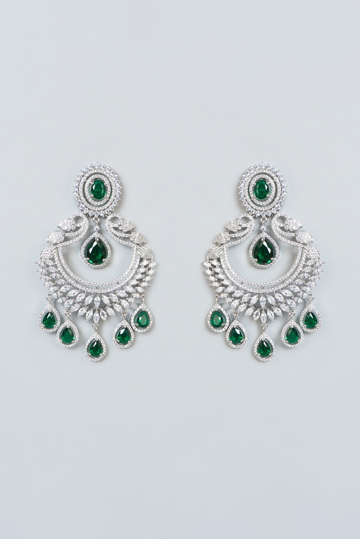 White Finish Zircon & Emerald Dangler Earrings