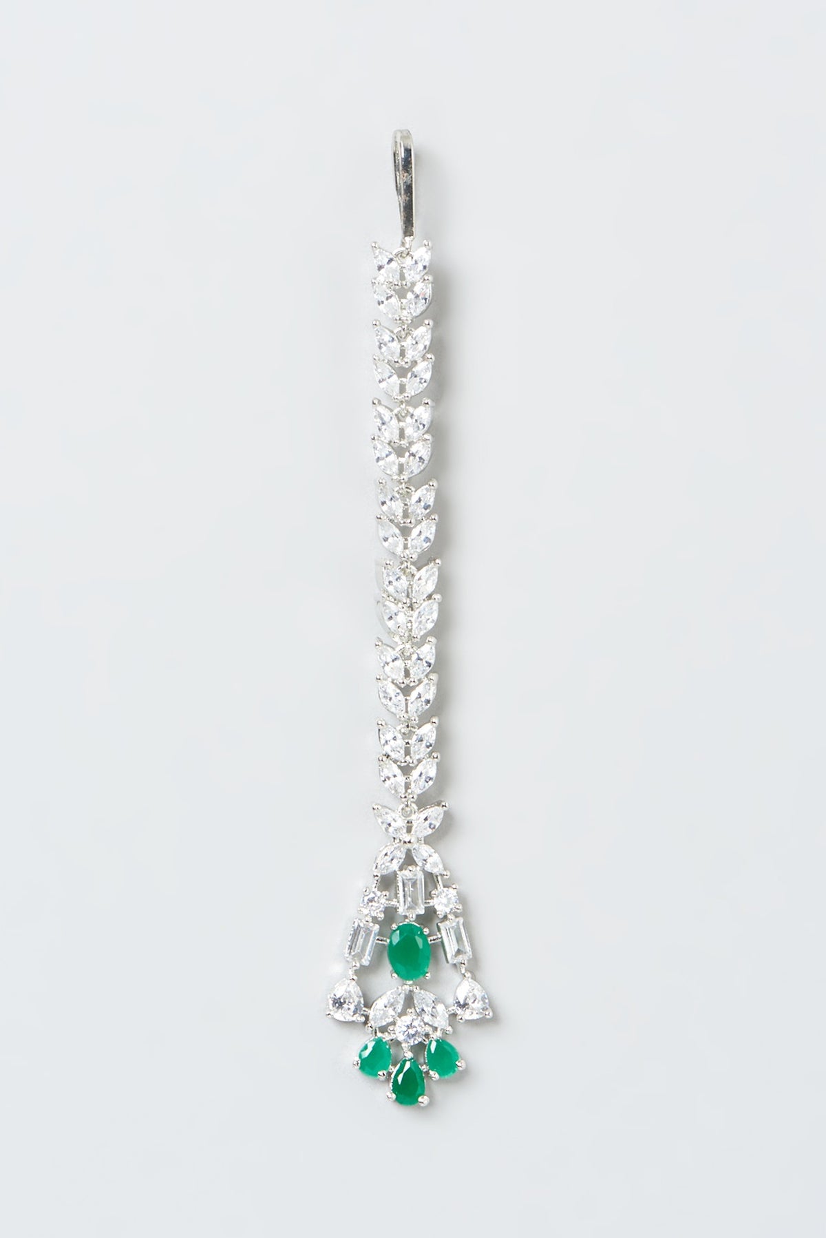 White Finish Zircon & Green Stone Choker Necklace Set