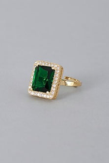 Gold Finish Zircon & Emerald Synthetic Stone Ring