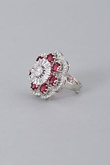 White Finish Zircon & Ruby Synthetic Stone Ring
