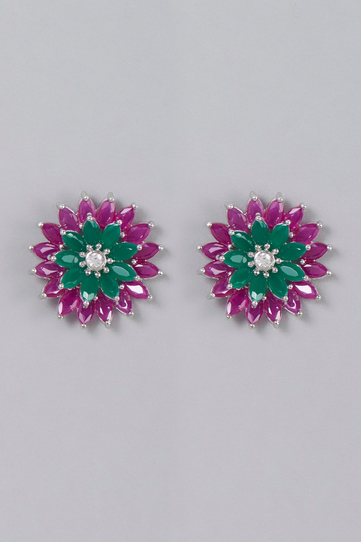 White Finish Zircon & Synthetic Stones Stud Earrings