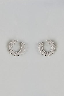 White Finish Zircon Stud Earrings