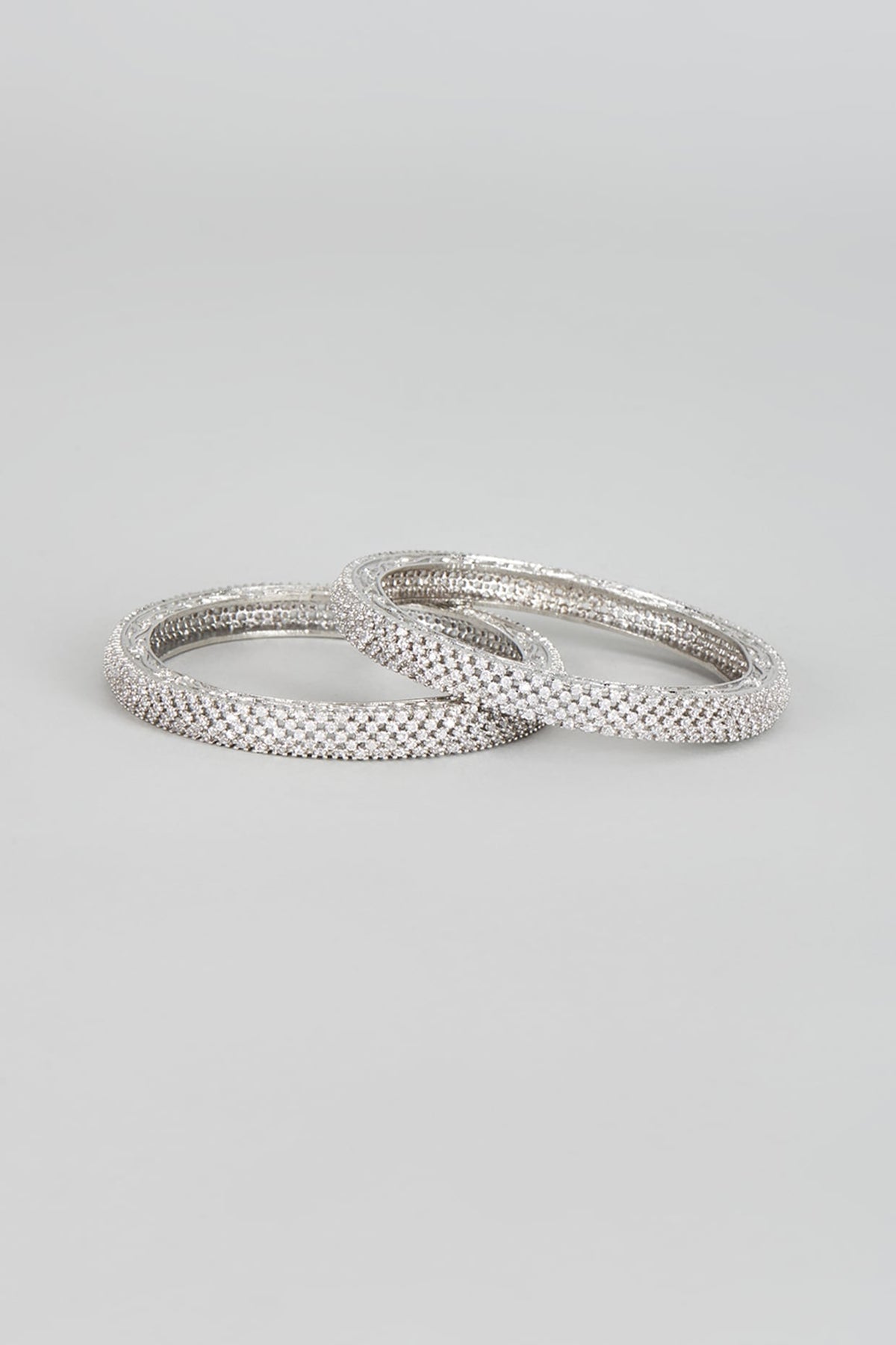 White Finish Zircon Bangles (Set of 2)