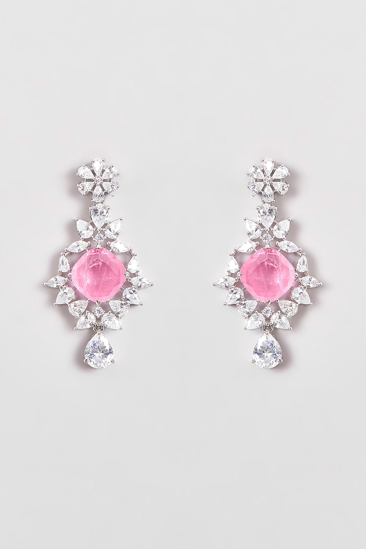 White Finish Zircon & Pink Stones Necklace Set