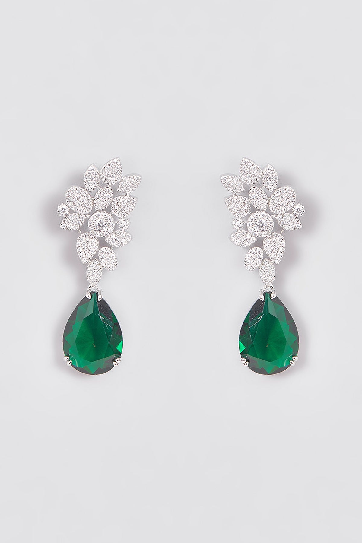 White Finish Zircon & Green Stone Dangler Earrings