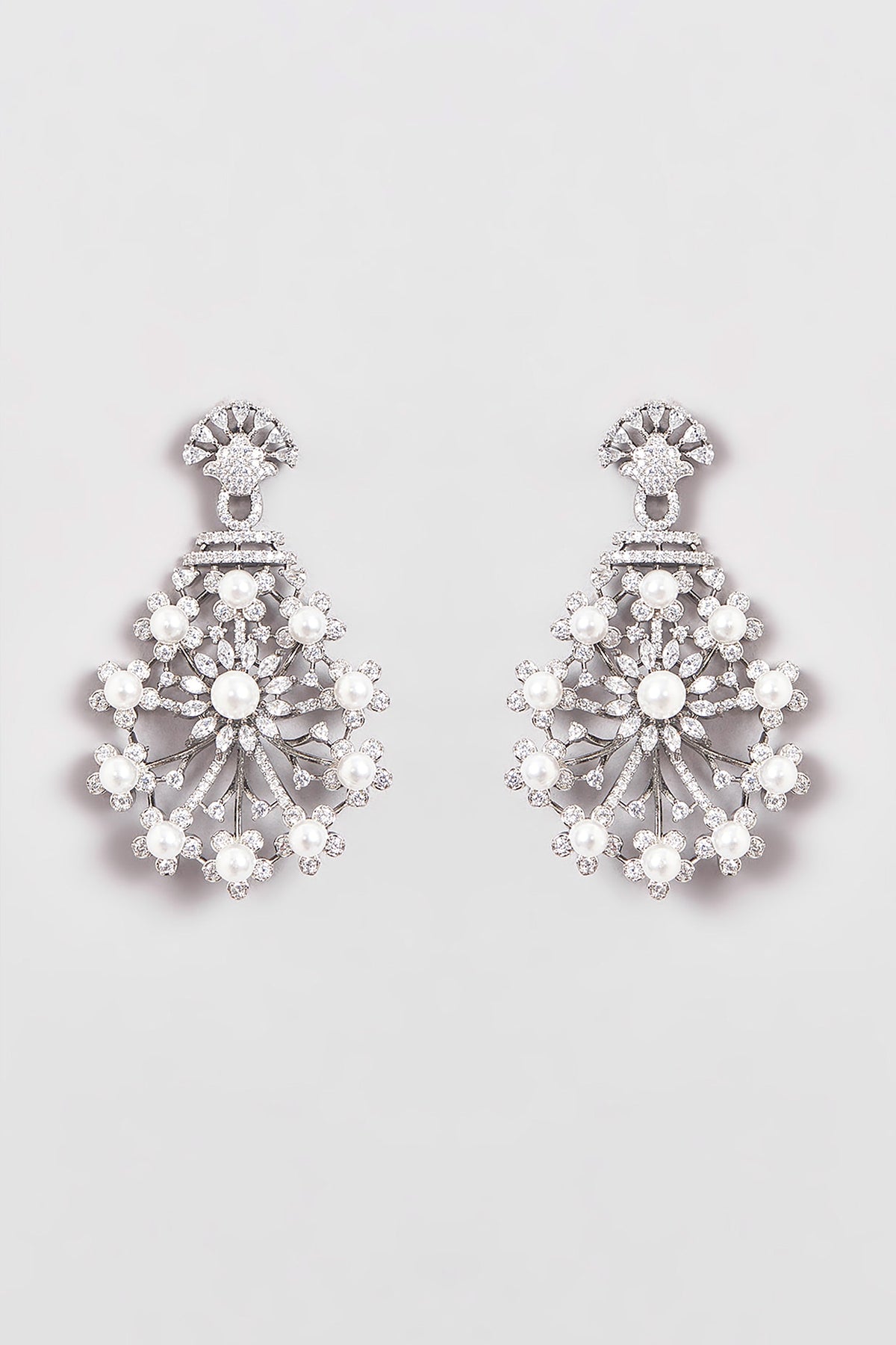 White Finish Zircon & Pearl Dangler Earrings