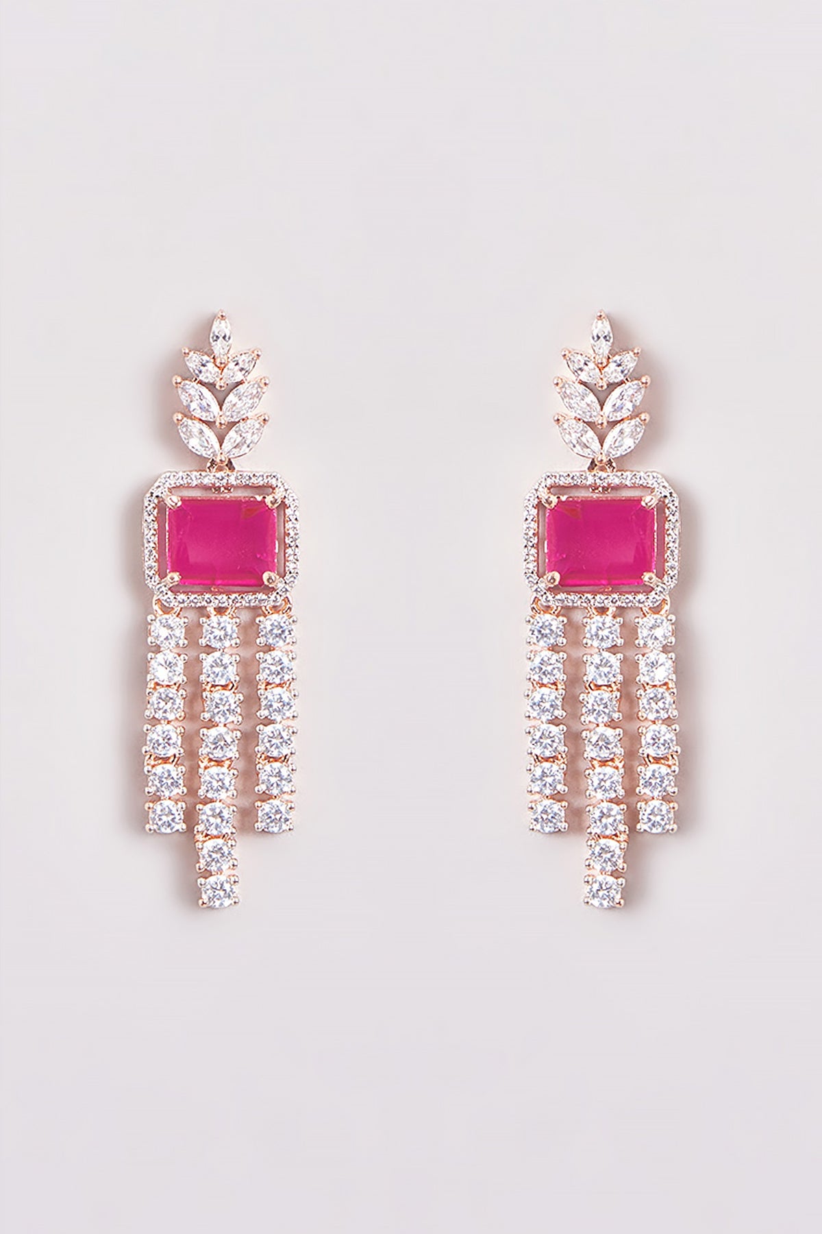 Rose Gold Finish Zircon & Red Stone Necklace Set