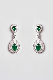 White Finish Zircon & Green Stone Necklace Set