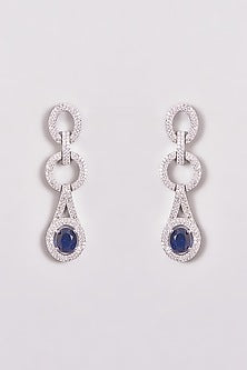 White Finish Zircon & Blue Stone Necklace Set