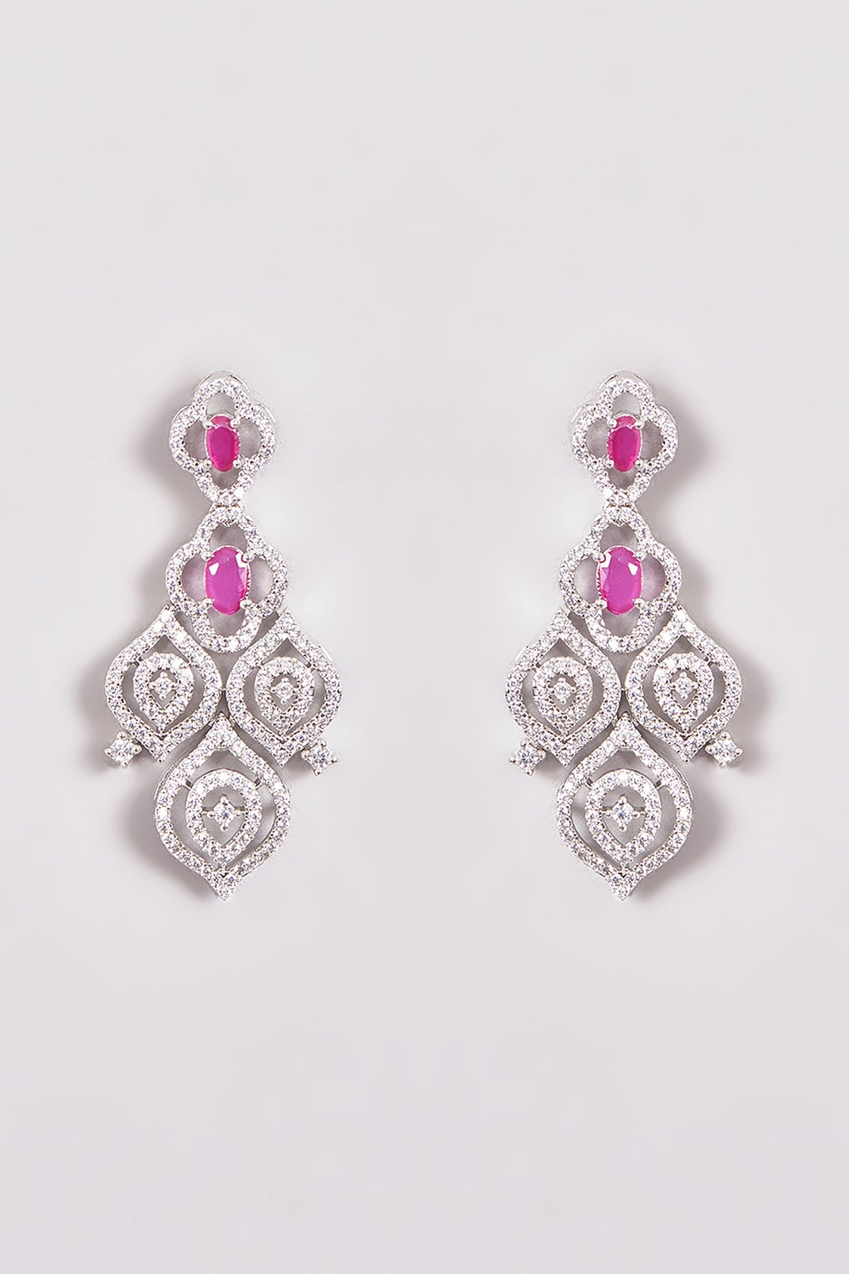 White Finish Zircon & Red Stone Necklace Set