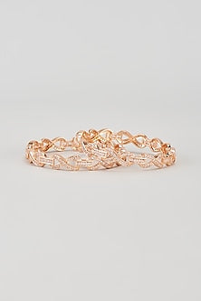 Rose Gold Finish Zircon Bangles (Set of 2)