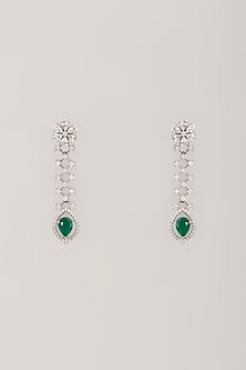White Finish Emerald Stone Dangler Earrings