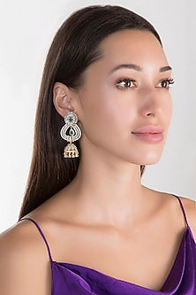 Gold Finish Faux Diamond & Stone Jhumka Earrings