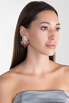 Gold Finish Faux Diamond & Kundan Earrings
