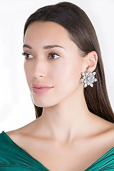 White Finish Faux Diamond Floral Earrings