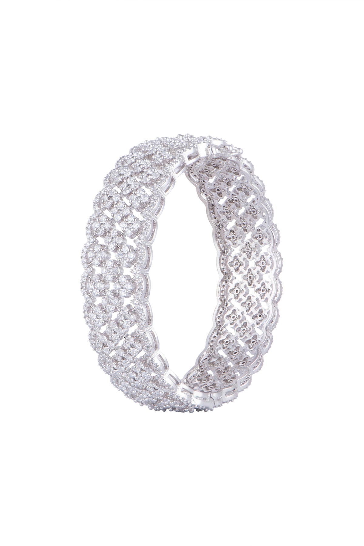 White Finish Faux Diamonds Openable Bangle