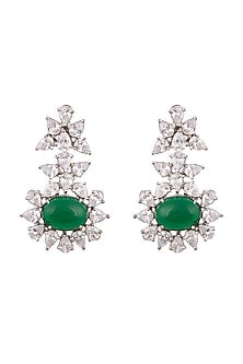 White Finish Green Stone Earrings