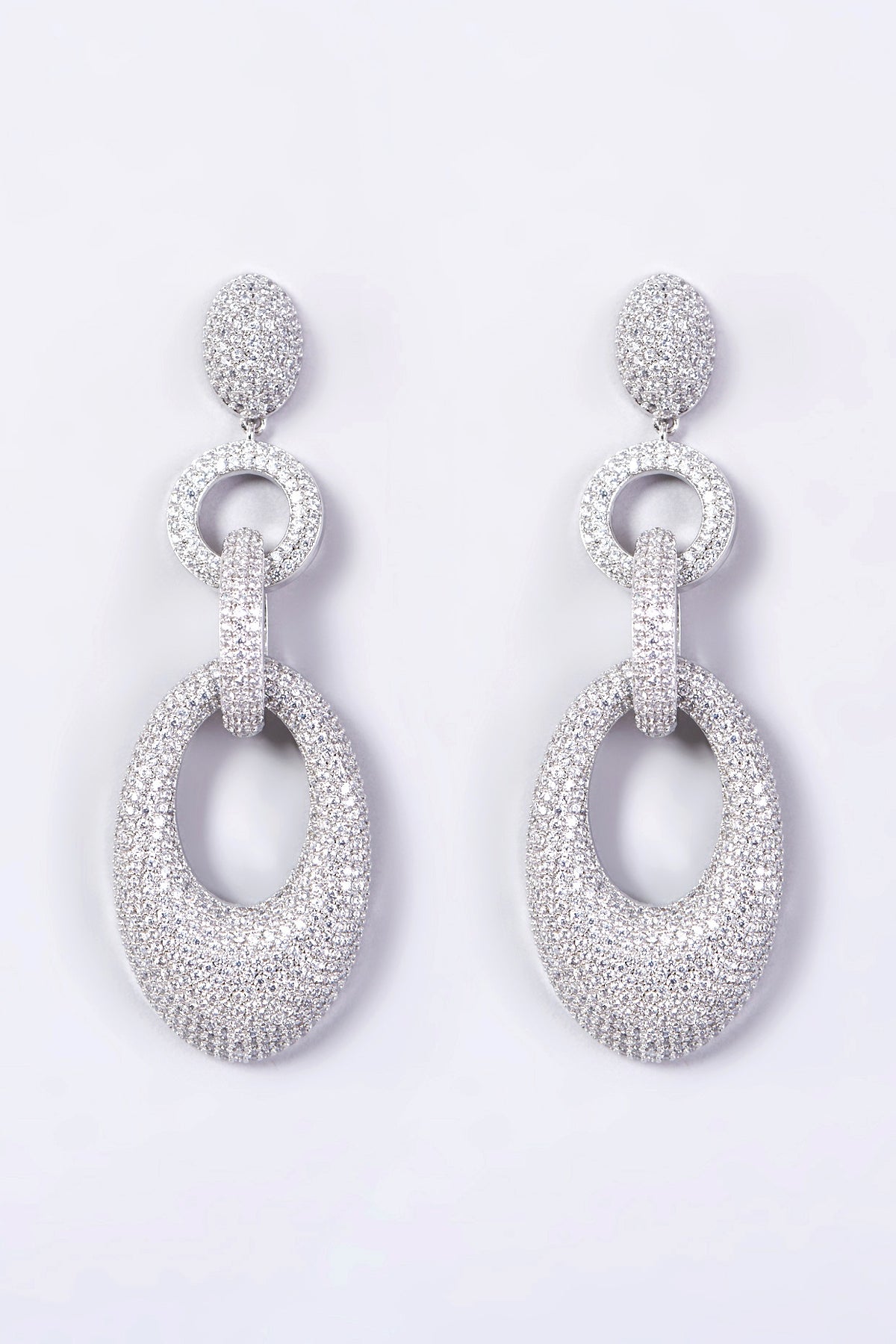 White Finish Faux Diamond Dangler Earrings