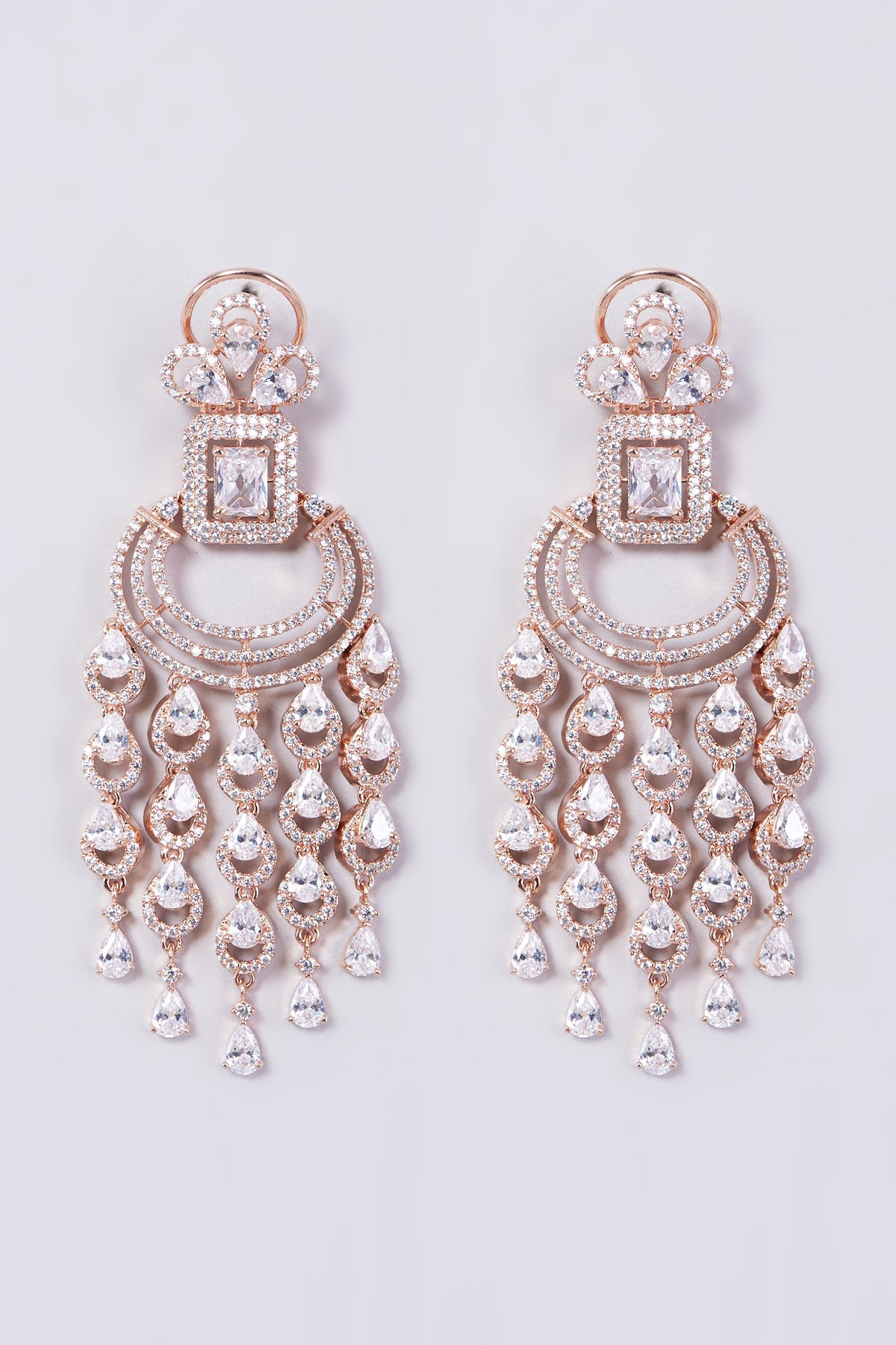 Rose Gold Finish Zircons Long Dangler Earrings