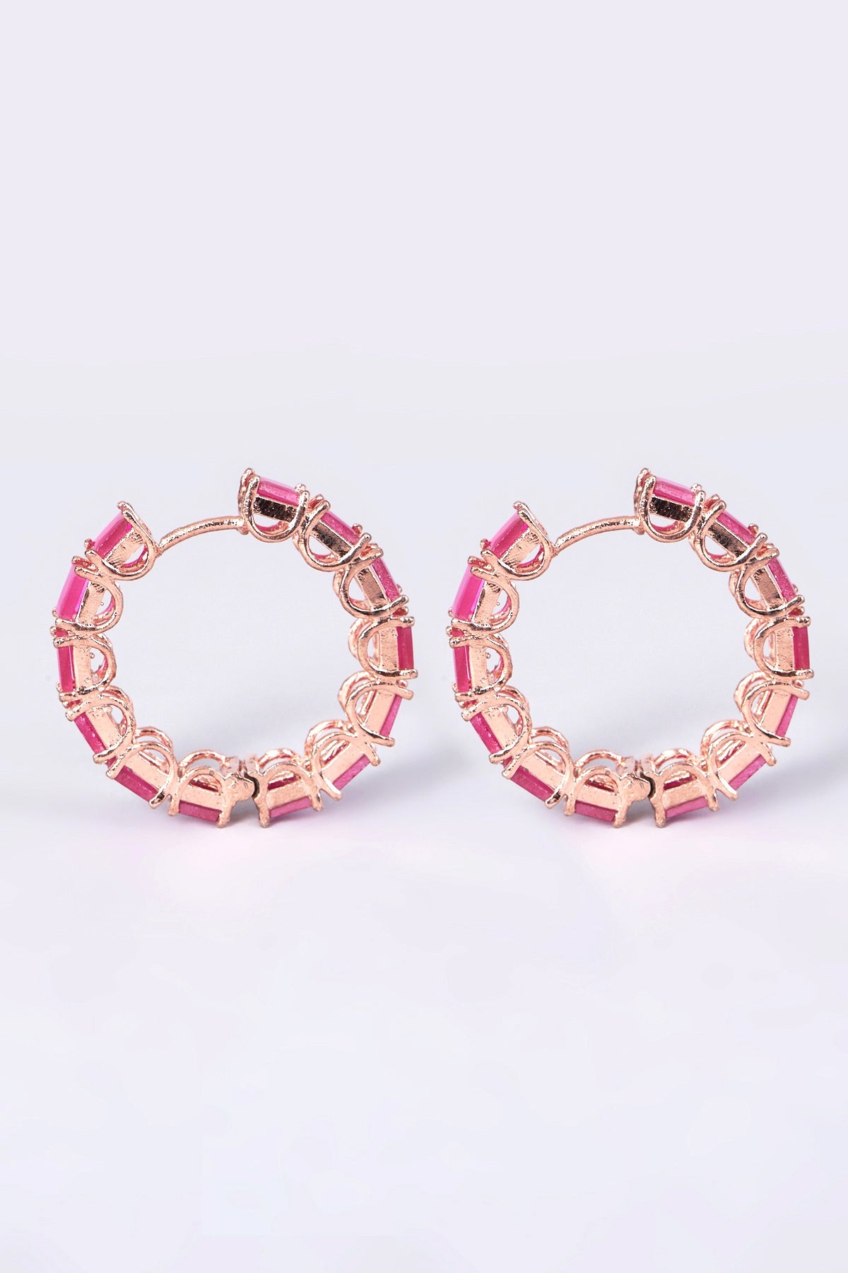 Rose Gold Finish Pink Synthetic Stone Earrings